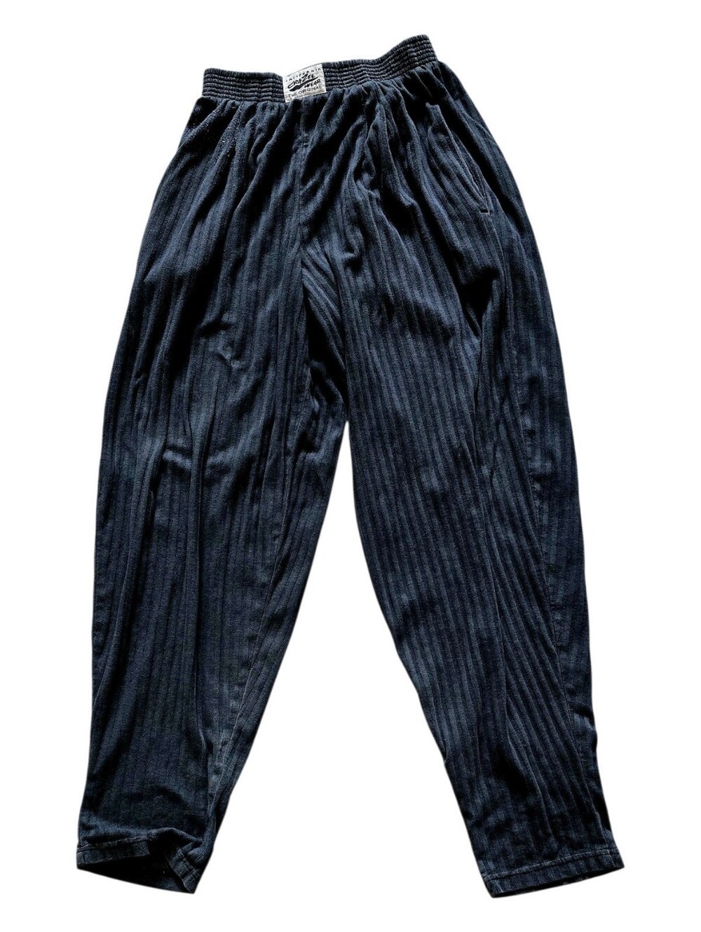 Men's 1990's Crazee Wear Black / Gray Ribbed Parachute Workout Pants Medium